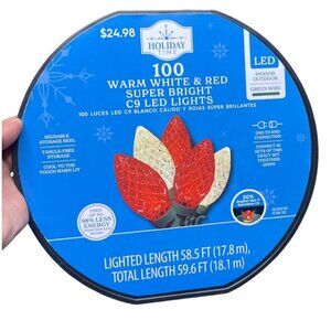 Holiday Time 100 Warm White &‎ Red Super Bright C9 LED Lights Indoor/Outdoor